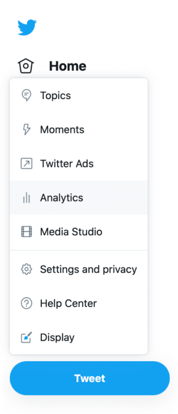 Twitter menu analytics button