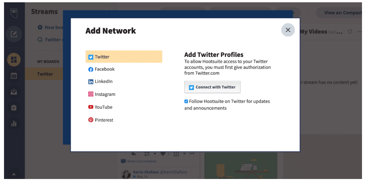 Add Network Hootsuite Dashboard