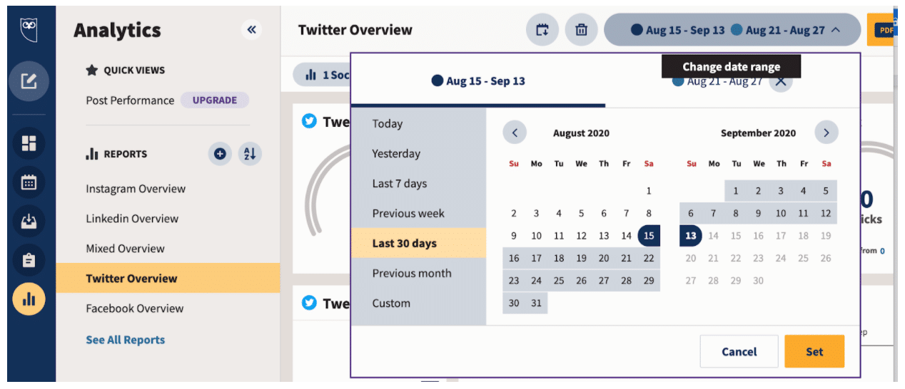 Analytics report template preferred date range