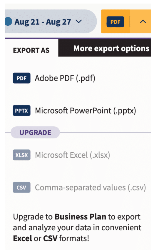Yellow arrow to export Analytics report