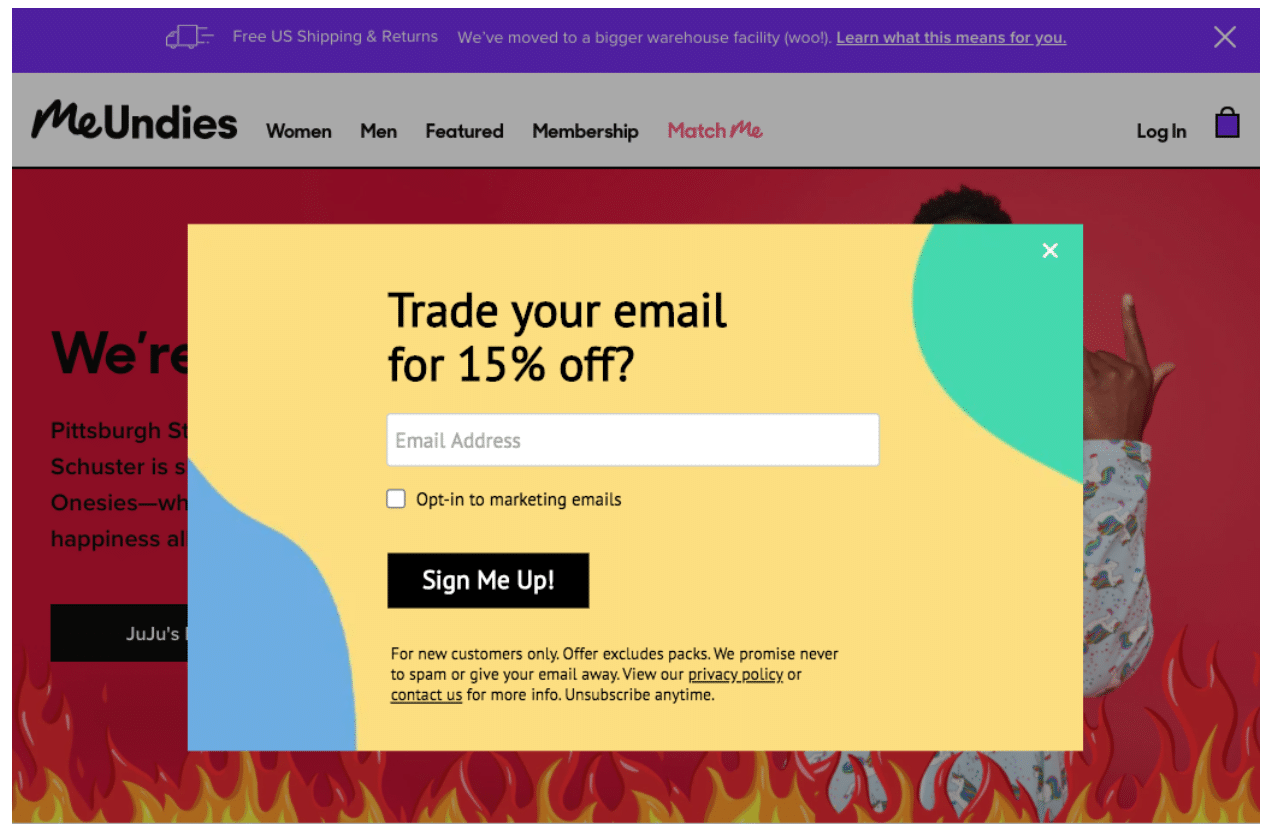 MeUndies newsletter sign-up immediate benefit