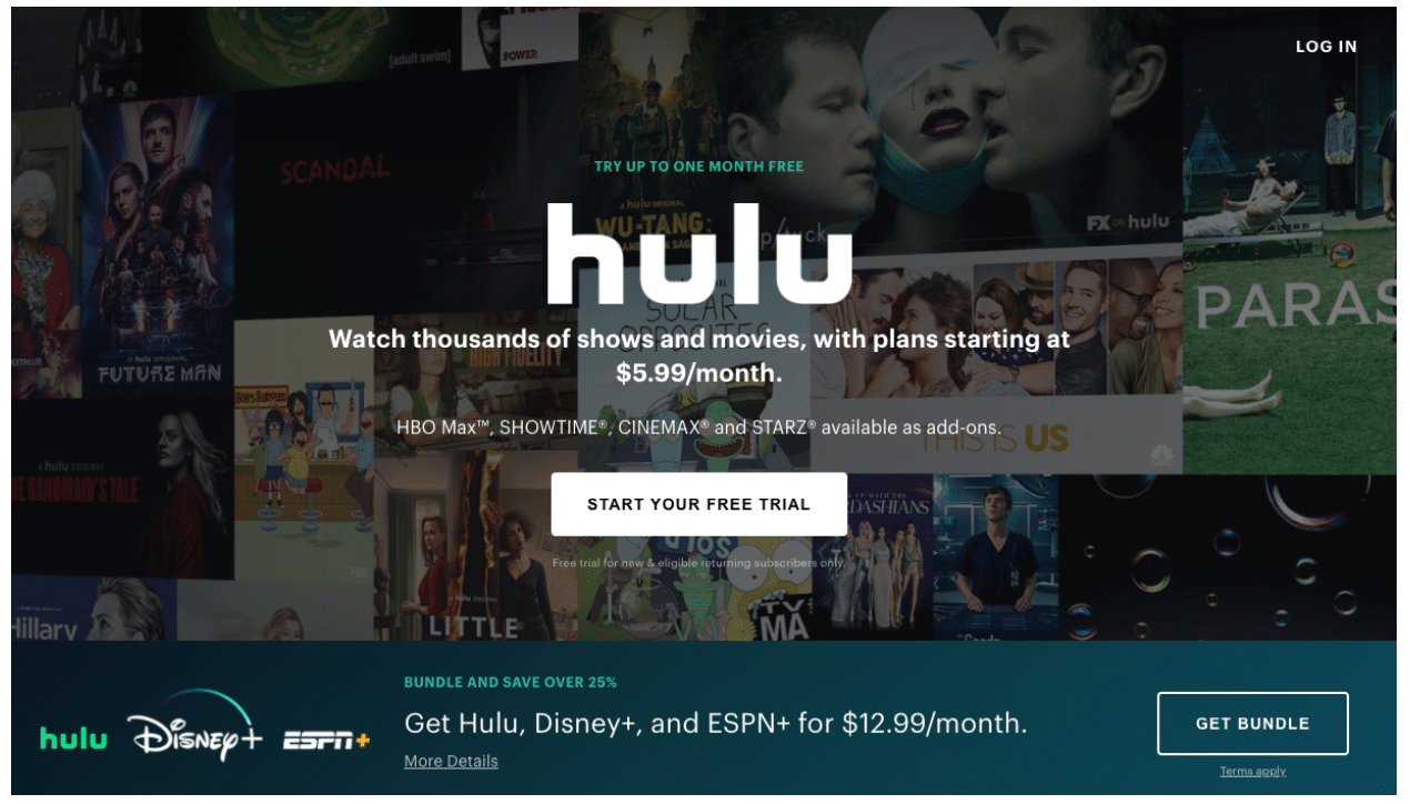 Hulu landing page CTA