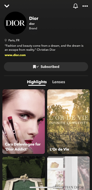 Snapchat brand profiles feature