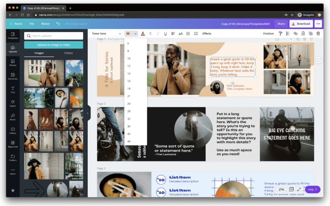 Change text box and formatting options in Canva