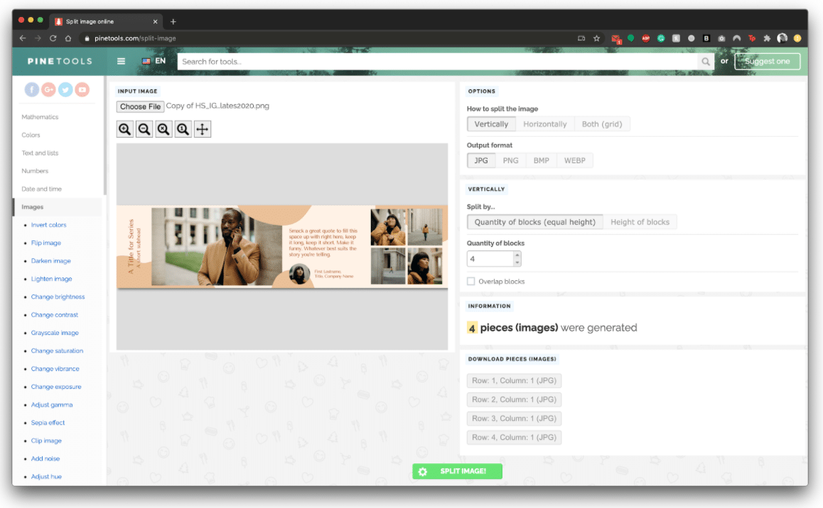 Select horizontal split on PineTools