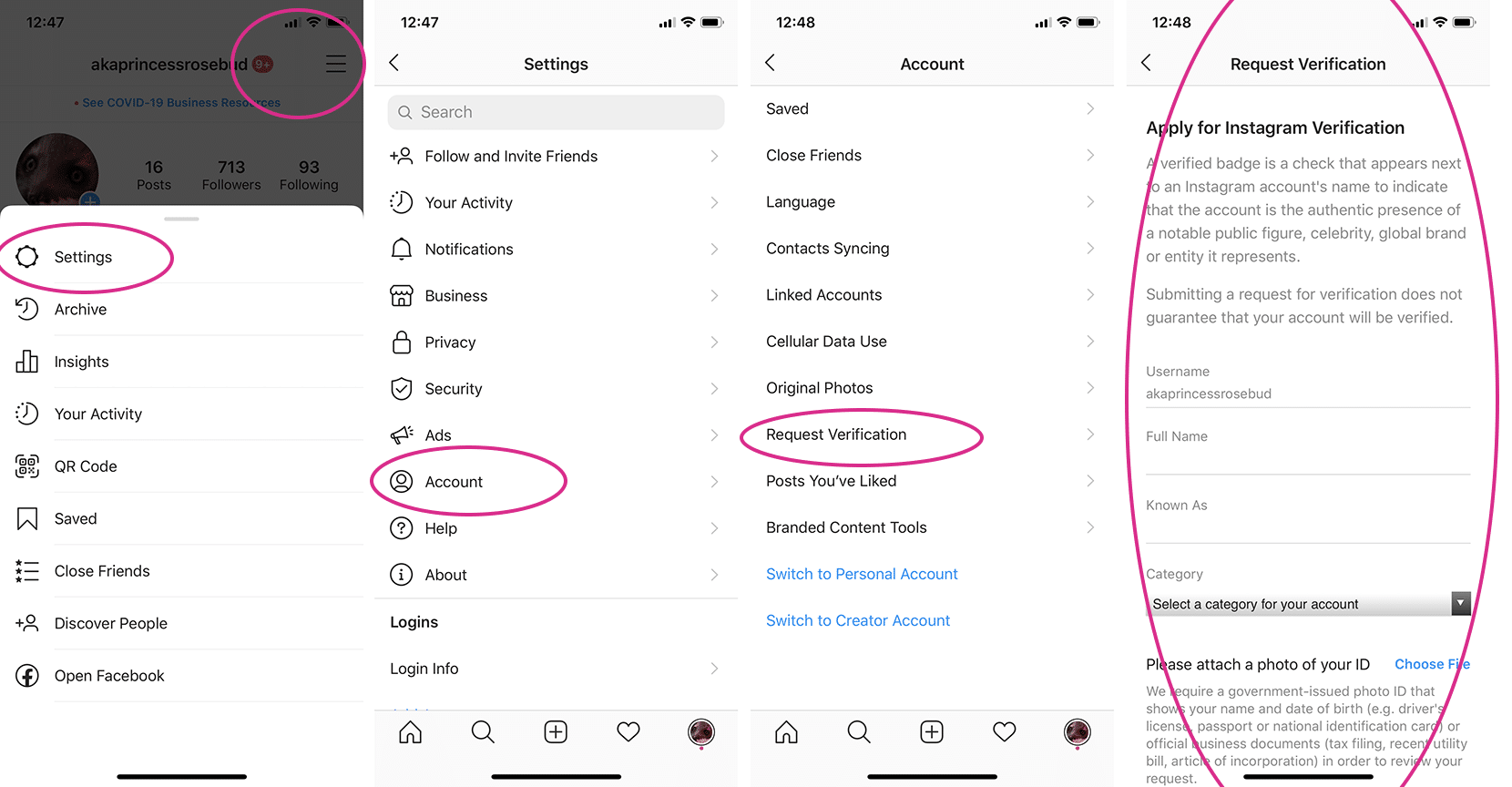 apply for Instagram verification page