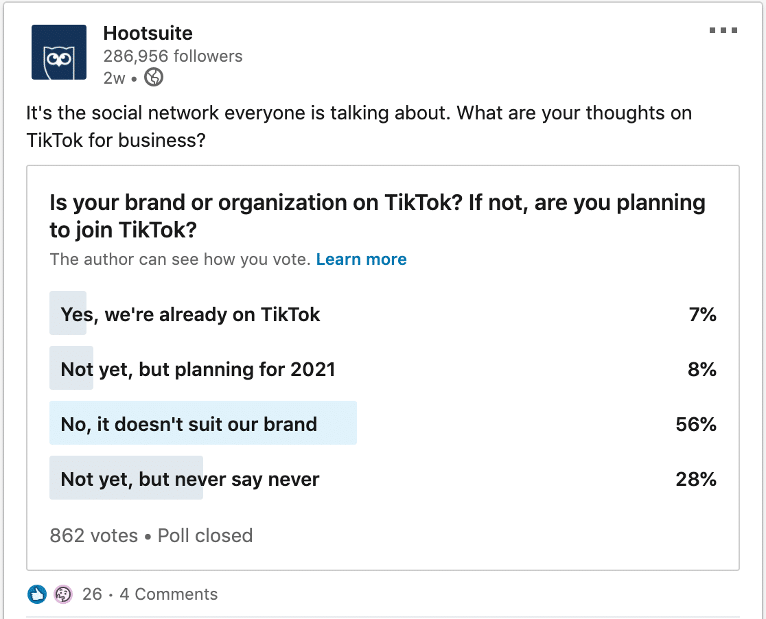 TikTok for business LinkedIn poll results