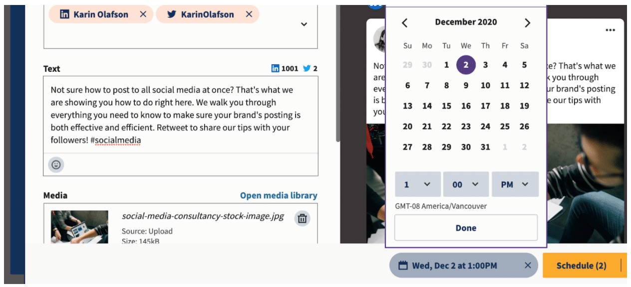 Select publishing date and time on Hootsuite Planner