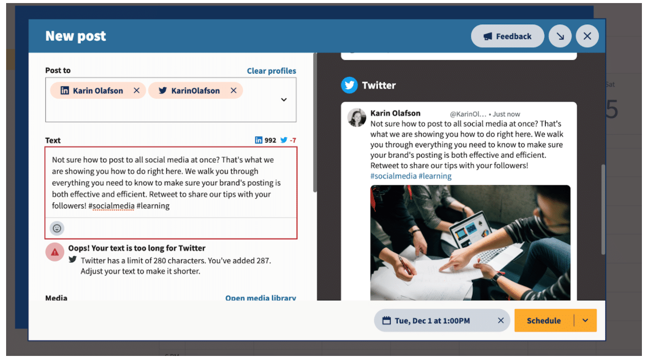 Enter text and imagery on Hootsuite