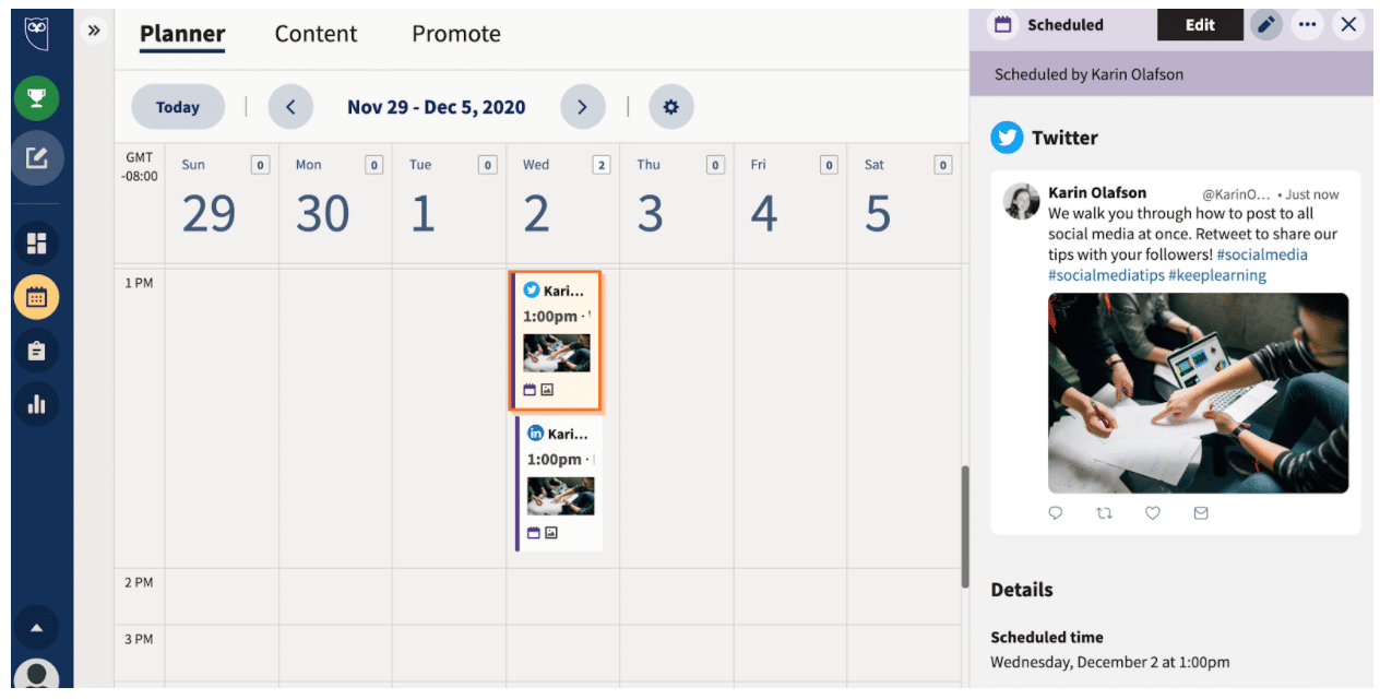 Hit schedule to see scheduled posts in Planner
