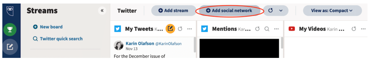 Add social network on Hootsuite dashboard