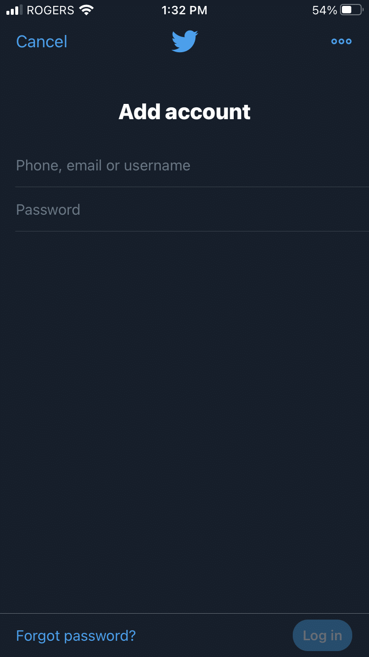 Twitter Mobile add account