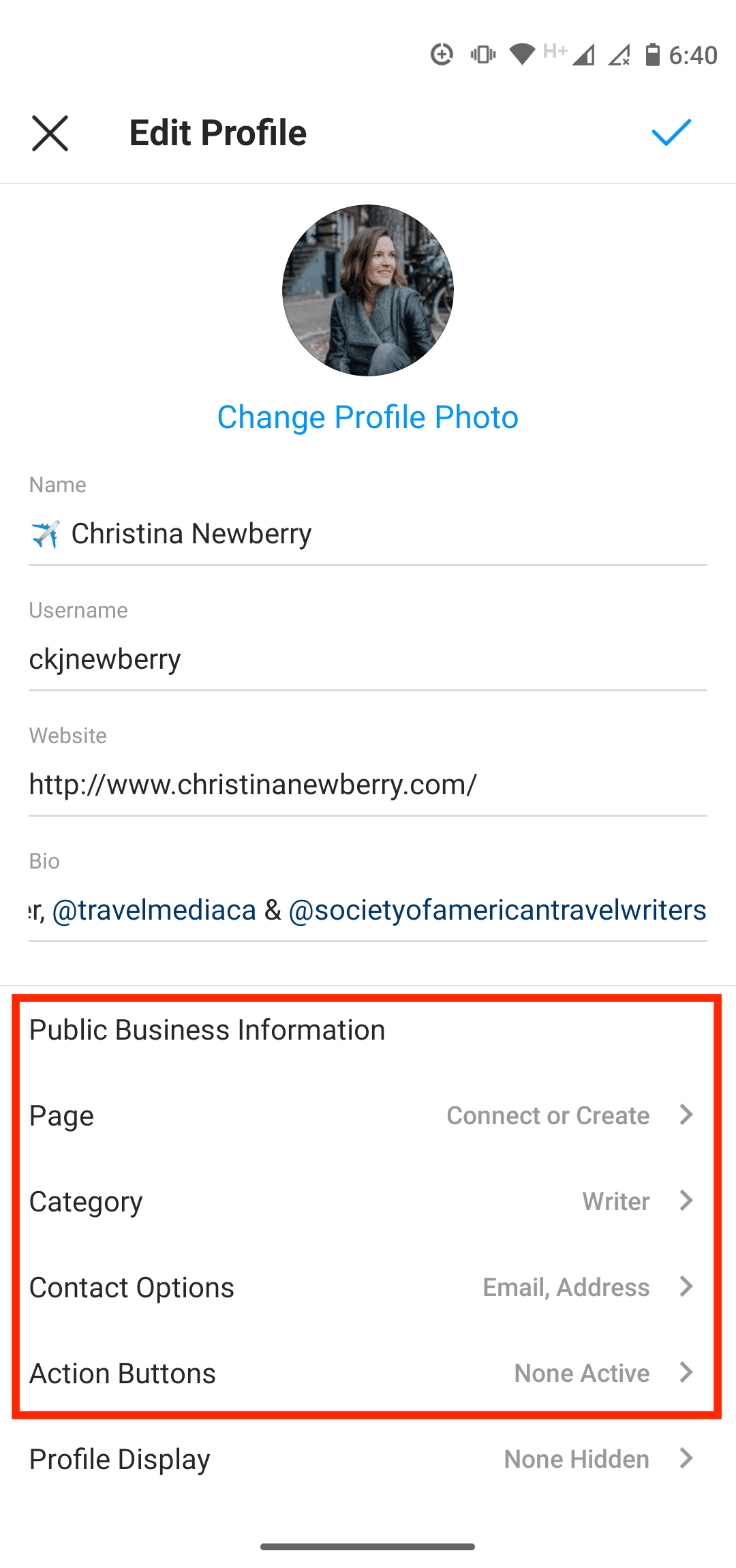 Edit Profile Public Business Information