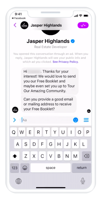 Jasper Highlands Facebook messenger A/B testing