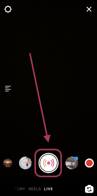 Tapping recording icon in Instagram mobile app to start Instagram live stream