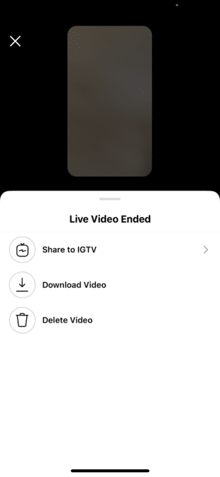 Screen showing "Instagram Live stream ended" message