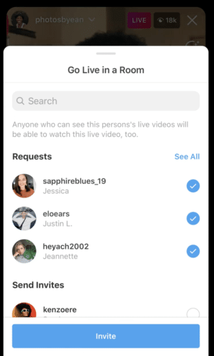 Inviting up to 3 guests to an Instagram Live Room