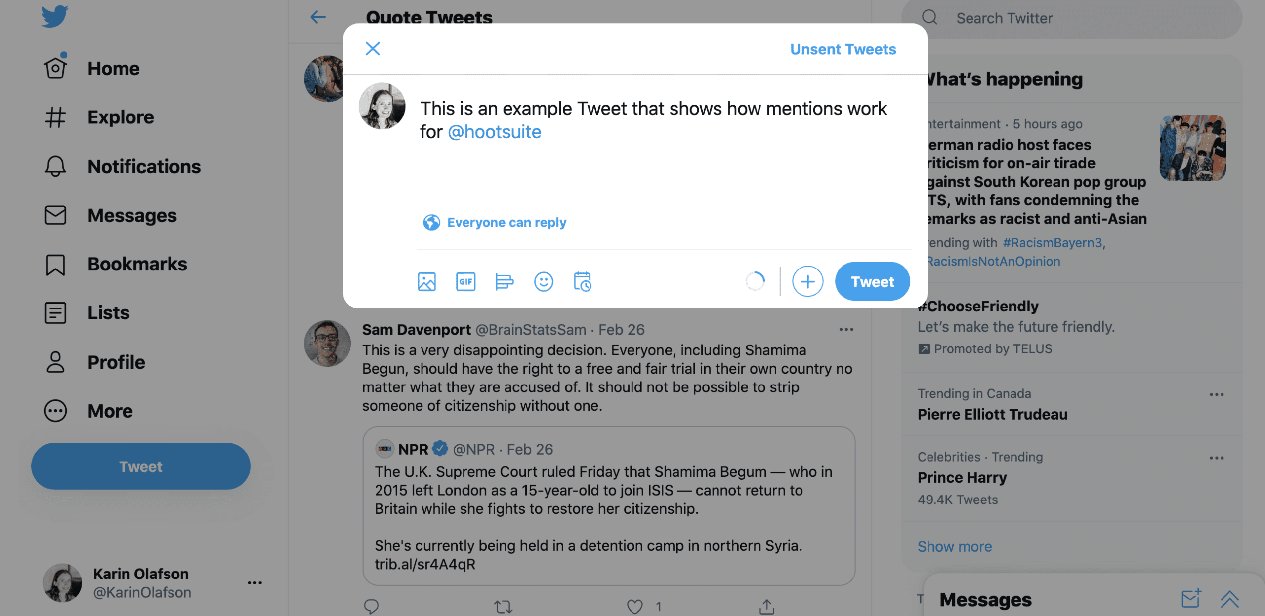 Hootsuite brand mention body of tweet
