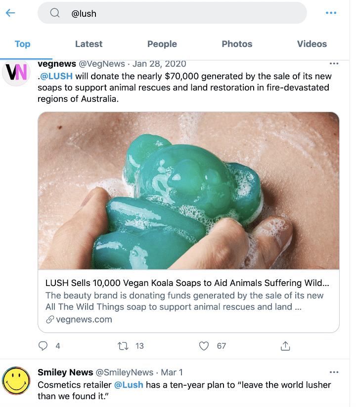 LUSH brand mention search bar