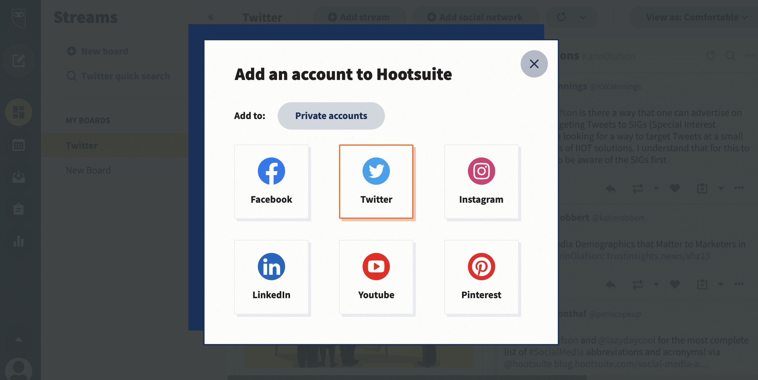 add Twitter account to Hootsuite