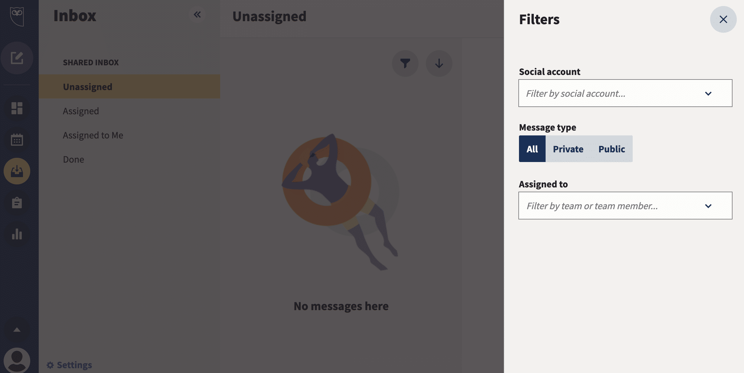 filter inbox messages by social account