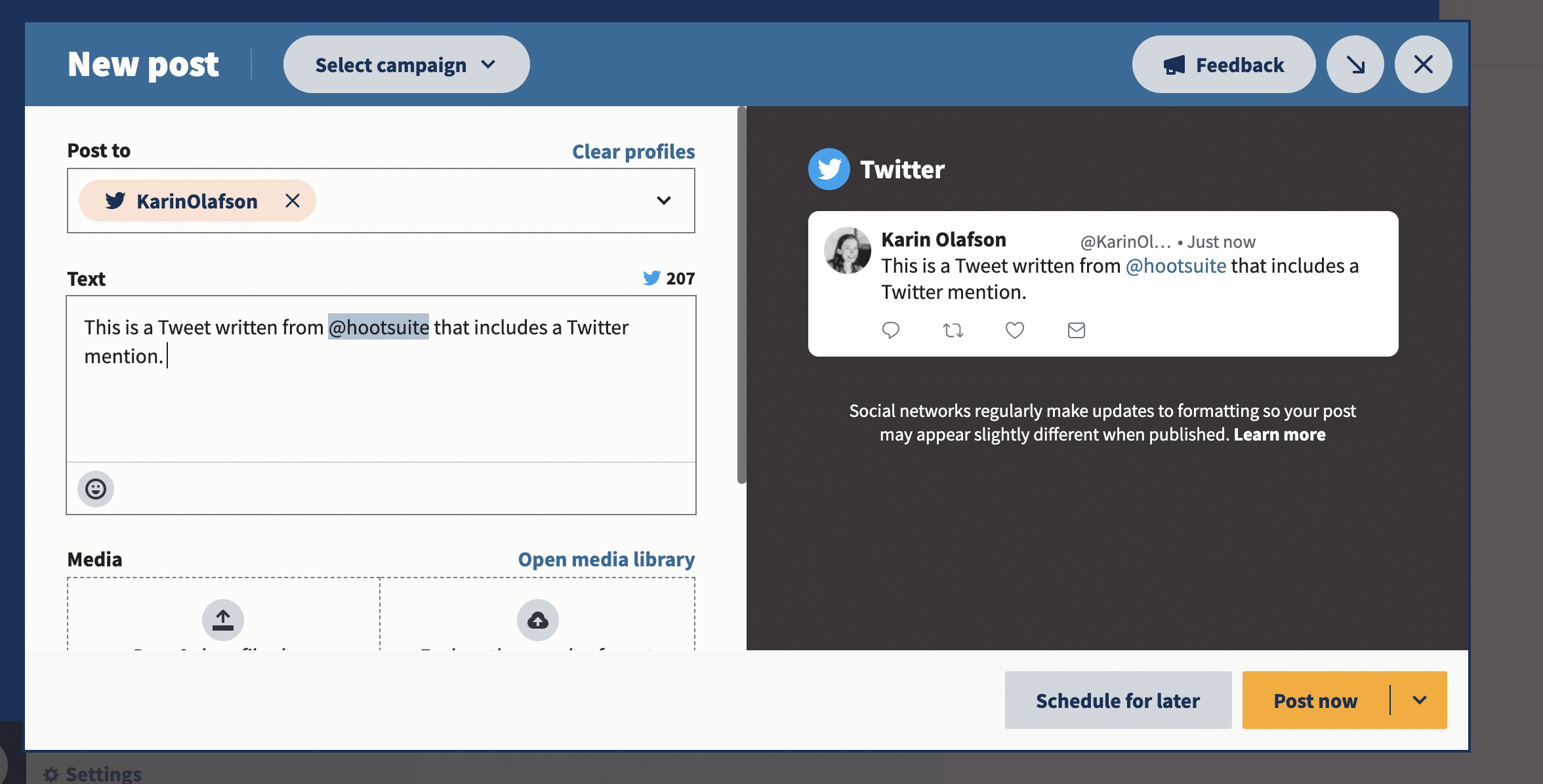 include mentions when writing Tweets on Hootsuite