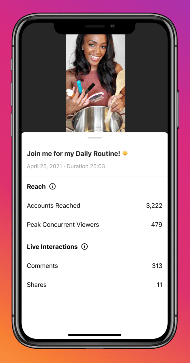 view insights post Live video