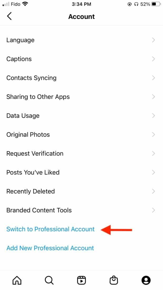 switch from personal to professional account