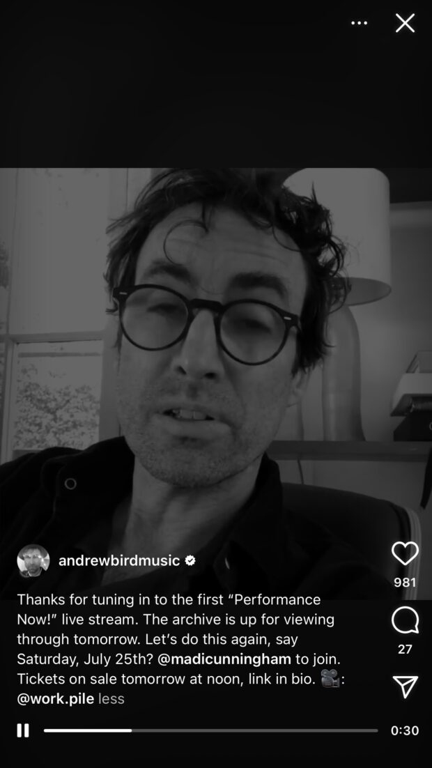 Andrew Bird shares musical performance with fans on Instagram Live