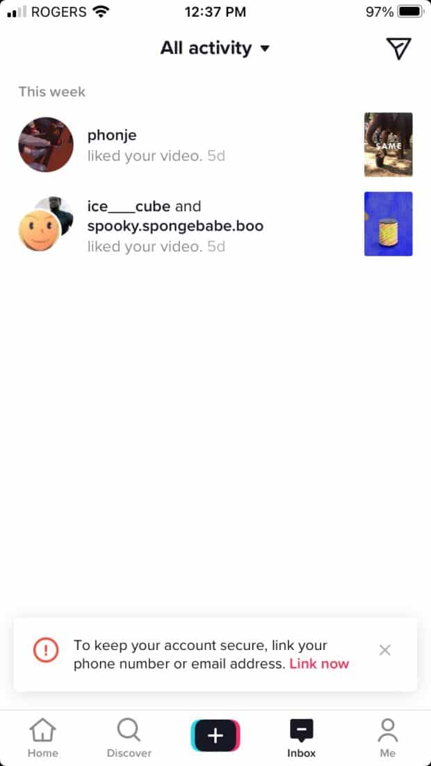 TikTok activity likes