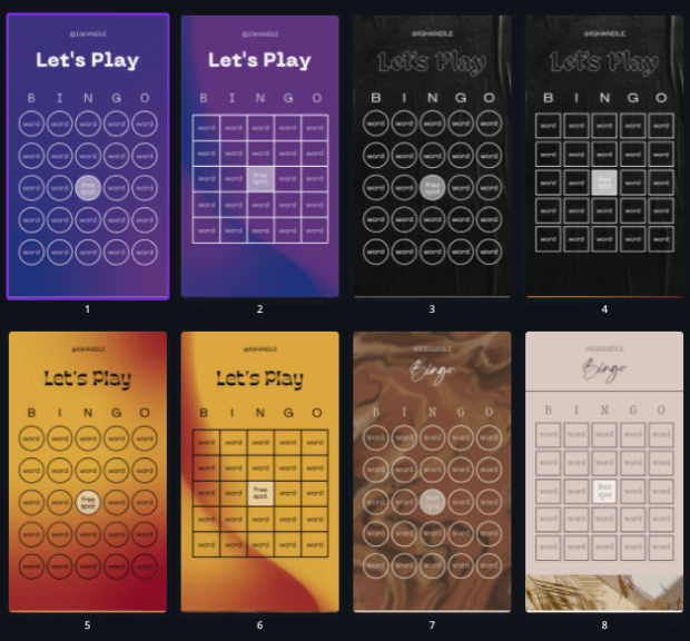 Instagram Story bingo templates