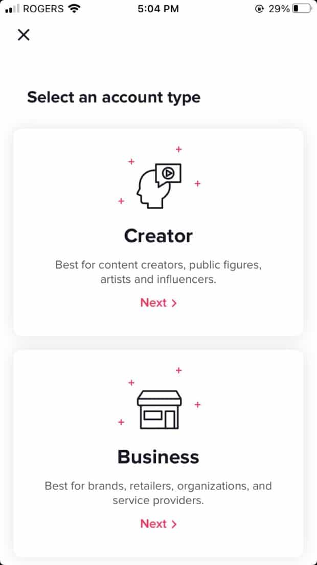 TikTok Creator or Business account