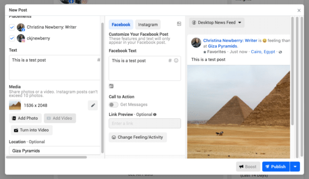 create post on Facebook Business Manager