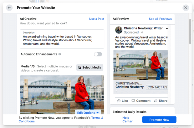 create ad to promote your website