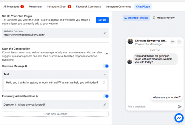 set up chat plug in