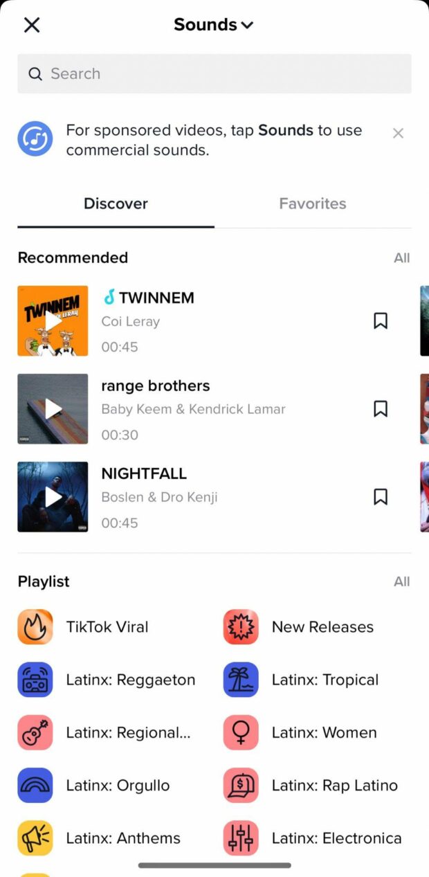 TikTok sounds discovery page