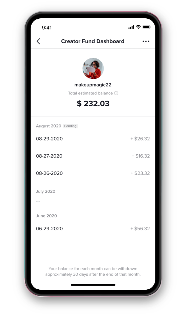 TikTok Creator Fund dashboard