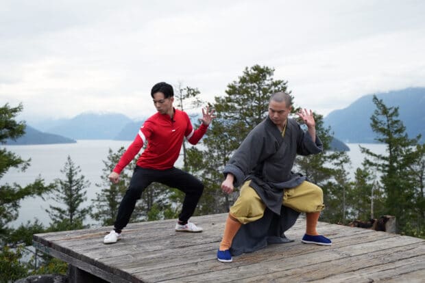 practising yoga with a monk in Vancouver