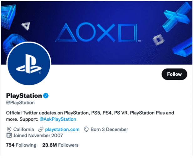 PlayStation Twitter profile with branded image