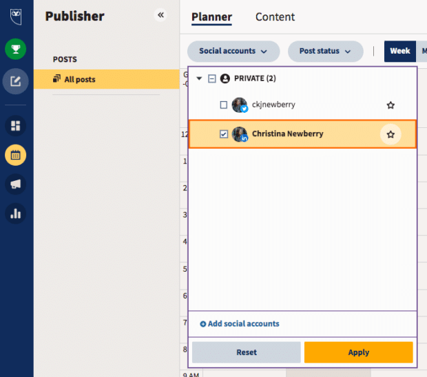 Hootsuite Planner navigation