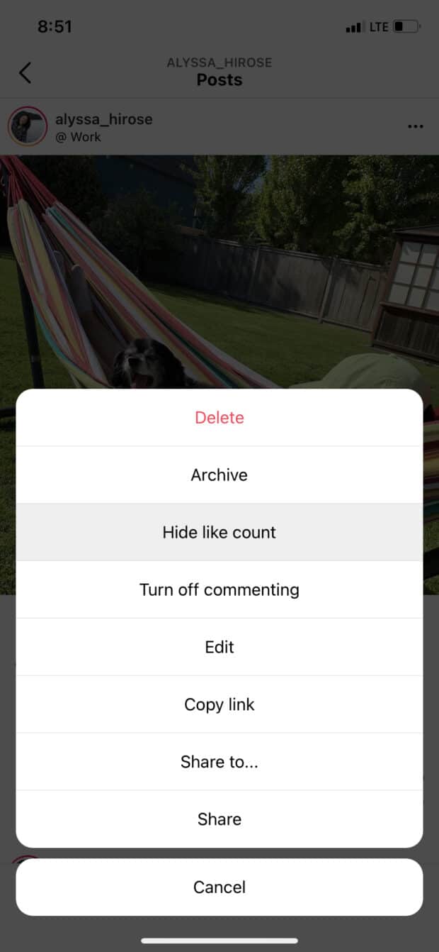 Hide Like Count after posting on Instagram