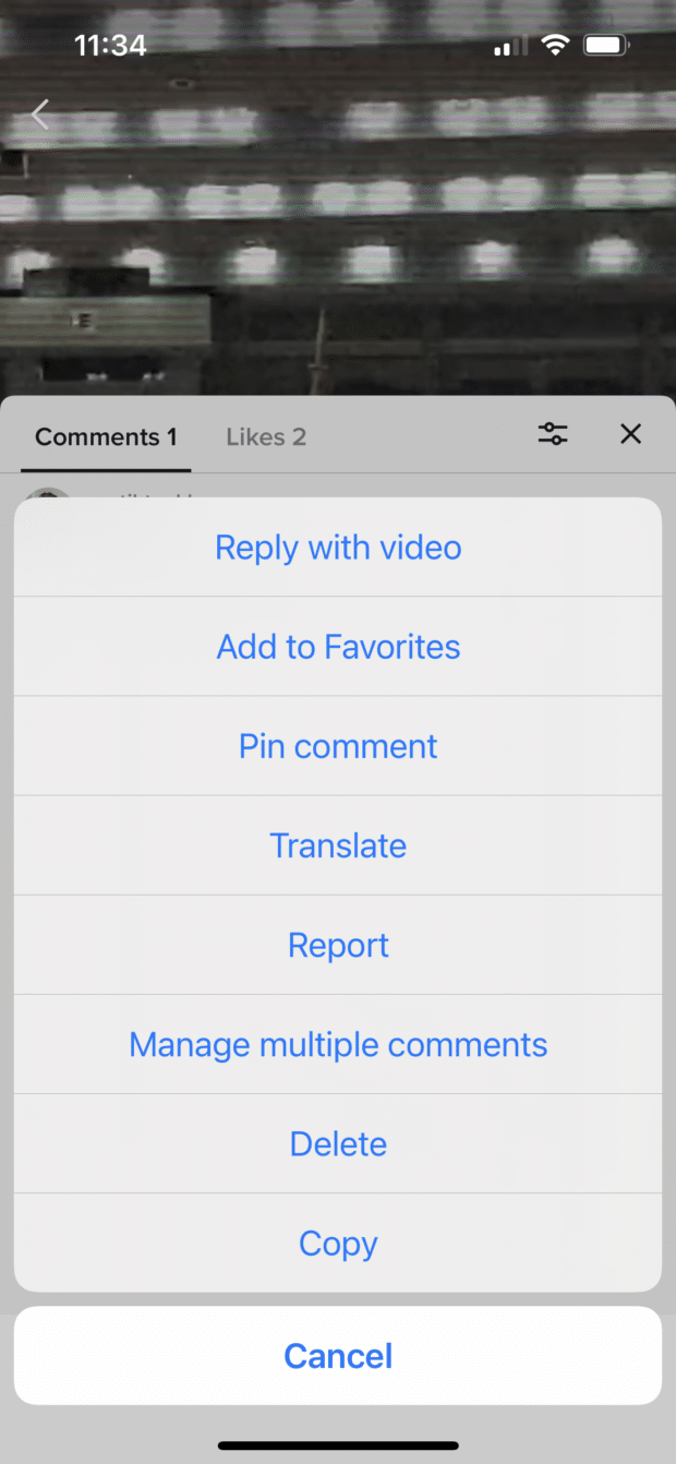 pin comment on TikTok