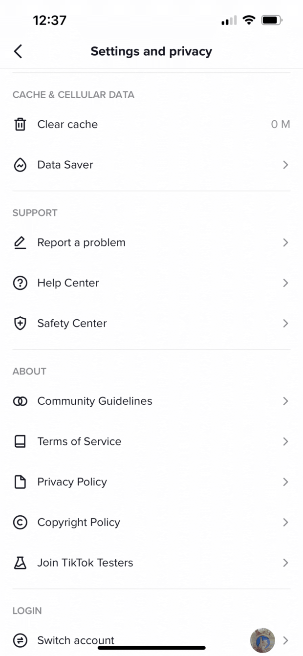 settings and privacy clear cache
