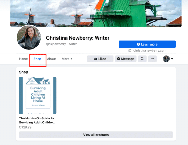 "Shop" tab on Facebook Page