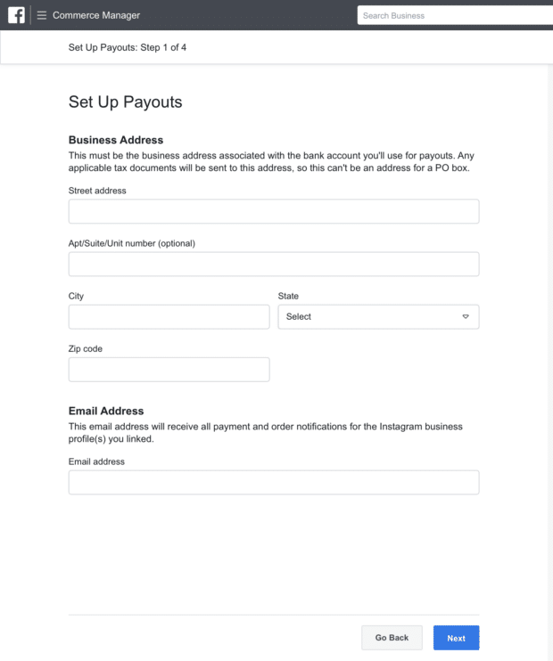 Setting up payouts in Facebook Commerce Manager