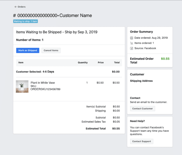 Order summary in Facebook Commerce Manager