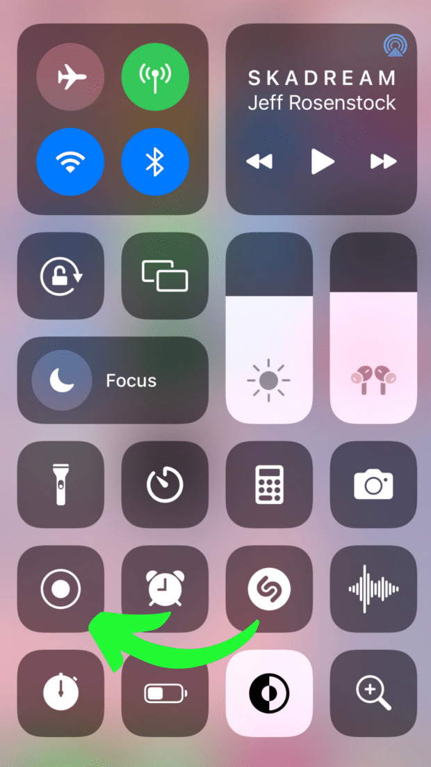 iPhone control center screen