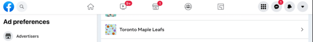 Facebook ads - ad preferences Toronto Maple Leafs