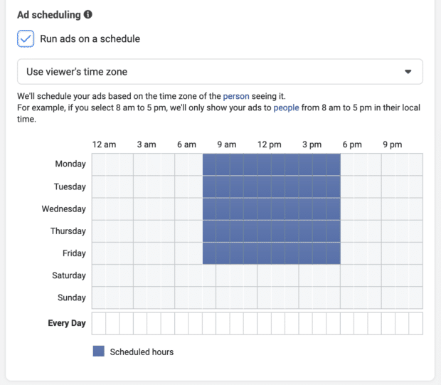 Facebook ad scheduling by time zone