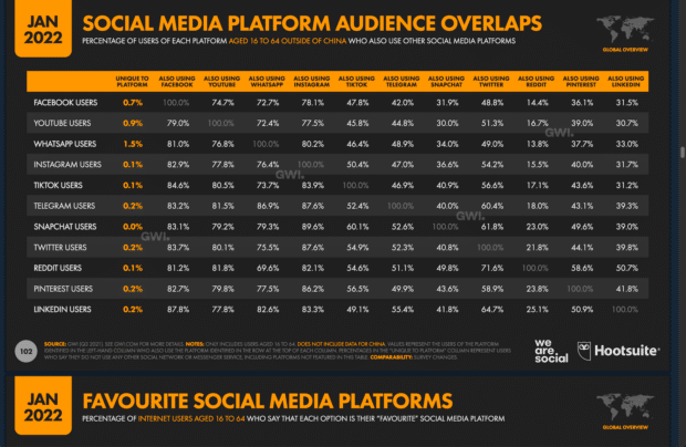social media platform audience overlaps 2022